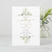 Invitation Mariage Photo de verdure botanique Or Script (Debout devant)