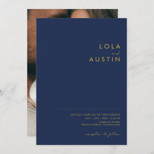 Invitation Mariage photo Décontracté bleu bleu marine moderne