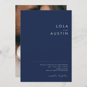 Invitation Mariage photo Décontracté en argent de la marine m