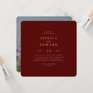 Invitation Mariage photo décontracté Rustic Gold Burgundy