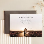 Invitation Mariage photo Desert Rustic Chic<br><div class="desc">Capturez l'essence de votre histoire d'amour avec notre Faire-part de mariage photo Desert Rustic Chic. Dotée d'un coucher de soleil et d'éoliennes époustouflants, cette invitation incarne l'élégance d'un mariage du désert extérieur rustique. Le design boho moderne ajoute une touche intemporelle et fantaisiste, parfaite pour un mariage d'été. Avec sa disposition...</div>