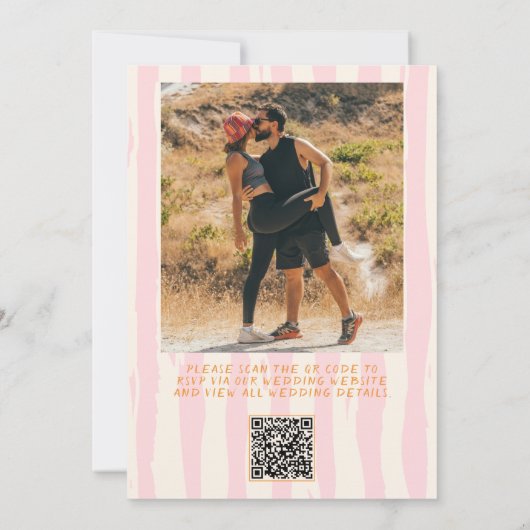 Invitation Mariage photo du code QR à la main Pinstripes écri (Dos)