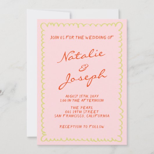 Invitation Mariage photo du code QR à la main Pinstripes écri (Devant)