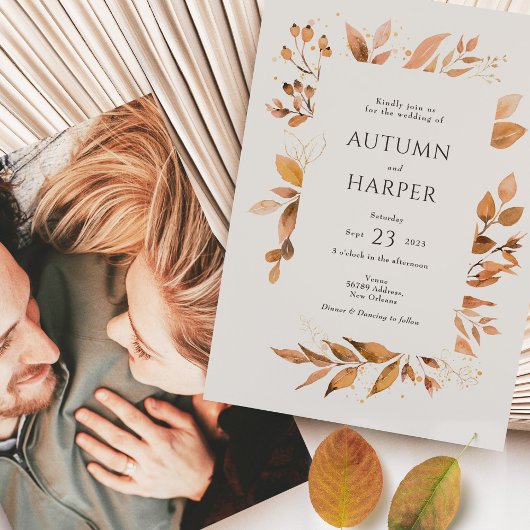 Invitation Mariage photo du feuillage d'automne 'Tomber dans