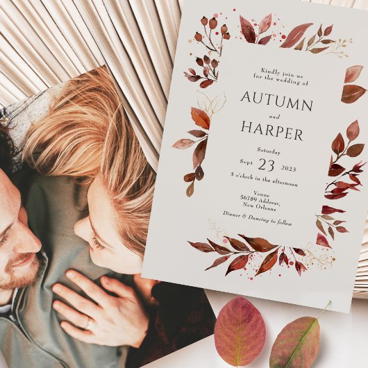 Invitation Mariage photo du feuillage d'automne 'Tomber dans