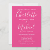 Invitation Mariage photo du script de signature rose chaud (Devant)