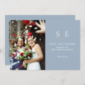 Invitation Mariage photo Dusty Blue And Gold Monogram 2 (Devant / Derrière)