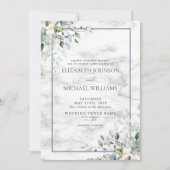 Invitation Mariage photo Dusty Blue Botanical Greenery Marble (Devant)