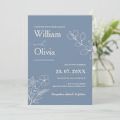Invitation Mariage photo Dusty Blue Fleur sauvage (Debout devant)