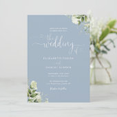 Invitation Mariage photo Dusty Blue Heart Script Foliage (Debout devant)