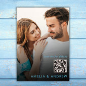 Invitation Mariage photo Dusty Blue Rose Aquarelle QR Code