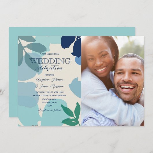 Invitation Mariage photo Dusty Blue Sage Boho (Devant / Derrière)