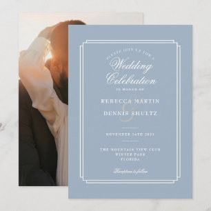 Invitation Mariage photo Dusty Blue Script Art déco