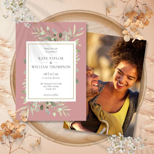 Invitation Mariage photo Dusty Rose rose mauve