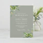 Invitation Mariage photo écologique Eucalyptus Sage Green (Debout devant)