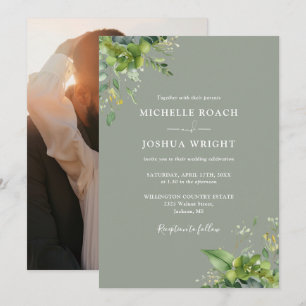 Invitation Mariage photo écologique Eucalyptus Sage Green