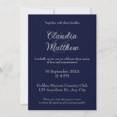 Invitation Mariage Photo Écriture Bleue & Argent Élégante (Devant)