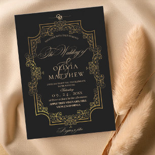 Invitation Mariage photo Elegance Black & Gold