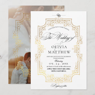 Invitation Mariage photo Elegance Gold & White