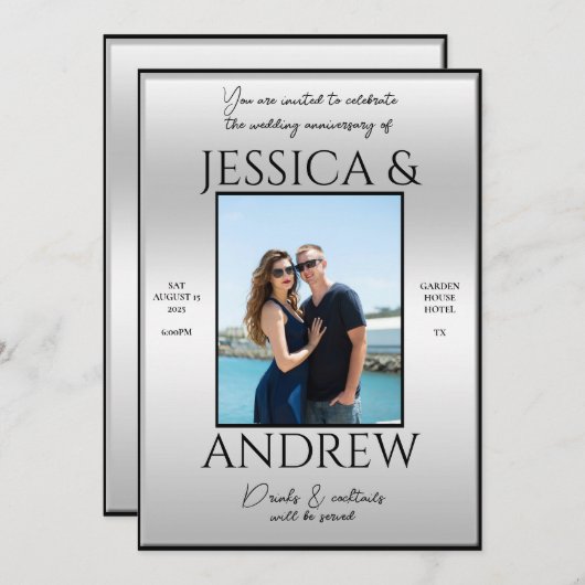 Invitation Mariage photo Elegance moderne Anniversaire (Devant / Derrière)