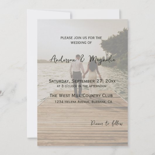 Invitation Mariage photo élégant à script blanc moderne (Dos)