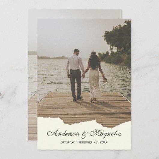 Invitation Mariage photo élégant à script blanc moderne (Devant / Derrière)