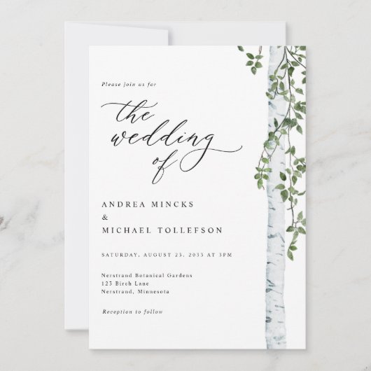 Invitation Mariage photo Elegant Birch Tree Boho (Devant)