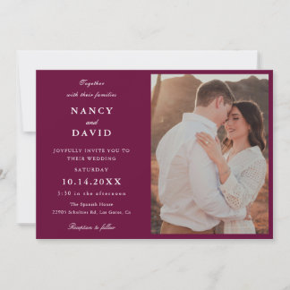 Invitation Mariage photo élégant en bordeaux