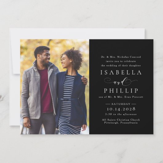 Invitation Mariage photo élégant en noir et blanc (Devant)