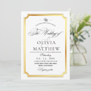 Invitation Mariage photo Elegant Gold et White Overlay