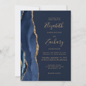 Invitation Mariage photo Elegant Marine Blue Gold Agate (Devant)