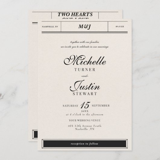 Invitation Mariage photo élégant minimaliste classique (Devant / Derrière)