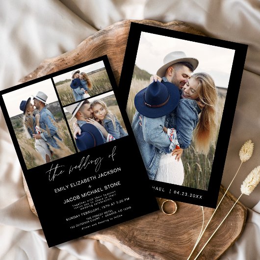 Invitation Mariage photo élégant minimaliste moderne noir