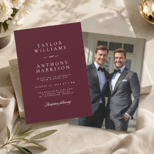 Invitation Mariage photo élégant moderne simple bordeaux prof