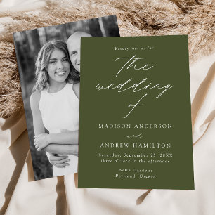 Invitation Mariage Photo Élégant Moderne Vert Olive