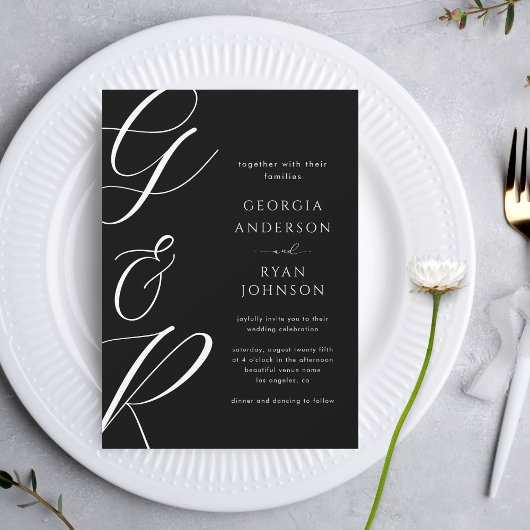 Invitation Mariage photo élégant Monogramme de script surdime