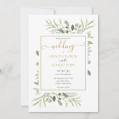Invitation Mariage photo élégant or script verdure (Devant)
