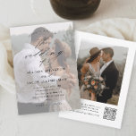 Invitation Mariage photo élégant QR Code<br><div class="desc">Elégant QR Code Photo Faire-part de mariage avec des détails de calligraphie de script élégants et une superposition de texte classique sur une photo verticale portrait sur le devant. Le dos a une photo de fond et des détails RSVP. Cliquez sur le bouton Modifier pour customiser cette conception.</div>