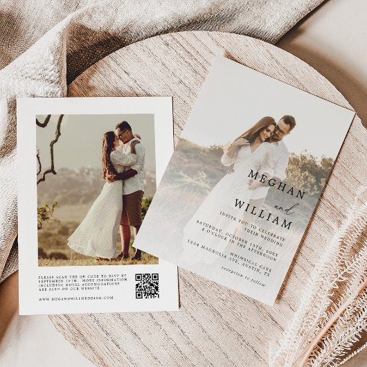 Invitation Mariage photo élégant QR Code