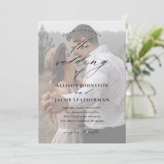 Invitation Mariage photo élégant QR Code (Debout devant)