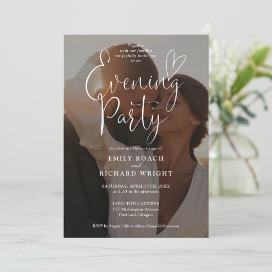 Invitation Mariage photo Élégant Script Soirée de soirée (Debout devant)