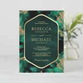 Invitation Mariage photo Emerald Gold Abstrait Fluid Ink (Debout devant)