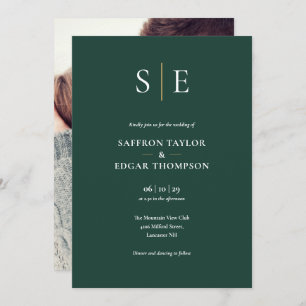 Invitation Mariage photo Emerald Green Et Gold Monogram