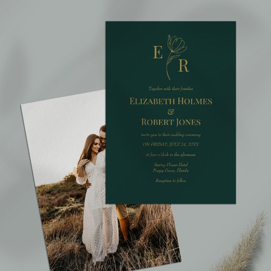 Invitation Mariage photo Emerald Green Floral