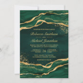 Invitation Mariage photo Emerald Green Gold Fluid Ink (Devant)