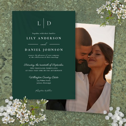 Invitation Mariage photo Emerald Green Minimalist
