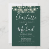 Invitation Mariage photo Emerald Green String Lights Script (Devant)