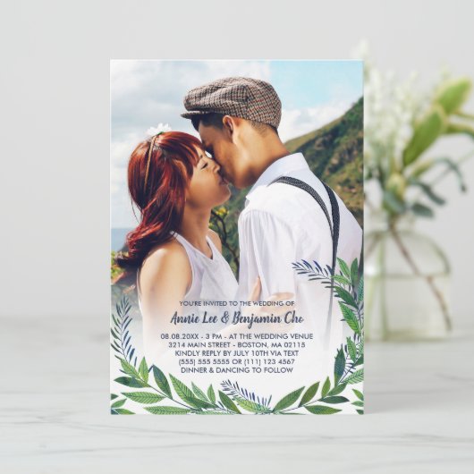 Invitation Mariage photo Emerald Greenery (Debout devant)