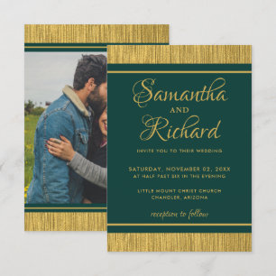 Invitation Mariage photo Émeraude Vert et Or Classé