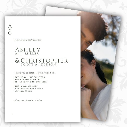 Invitation Mariage photo en ardoise foncée empilée